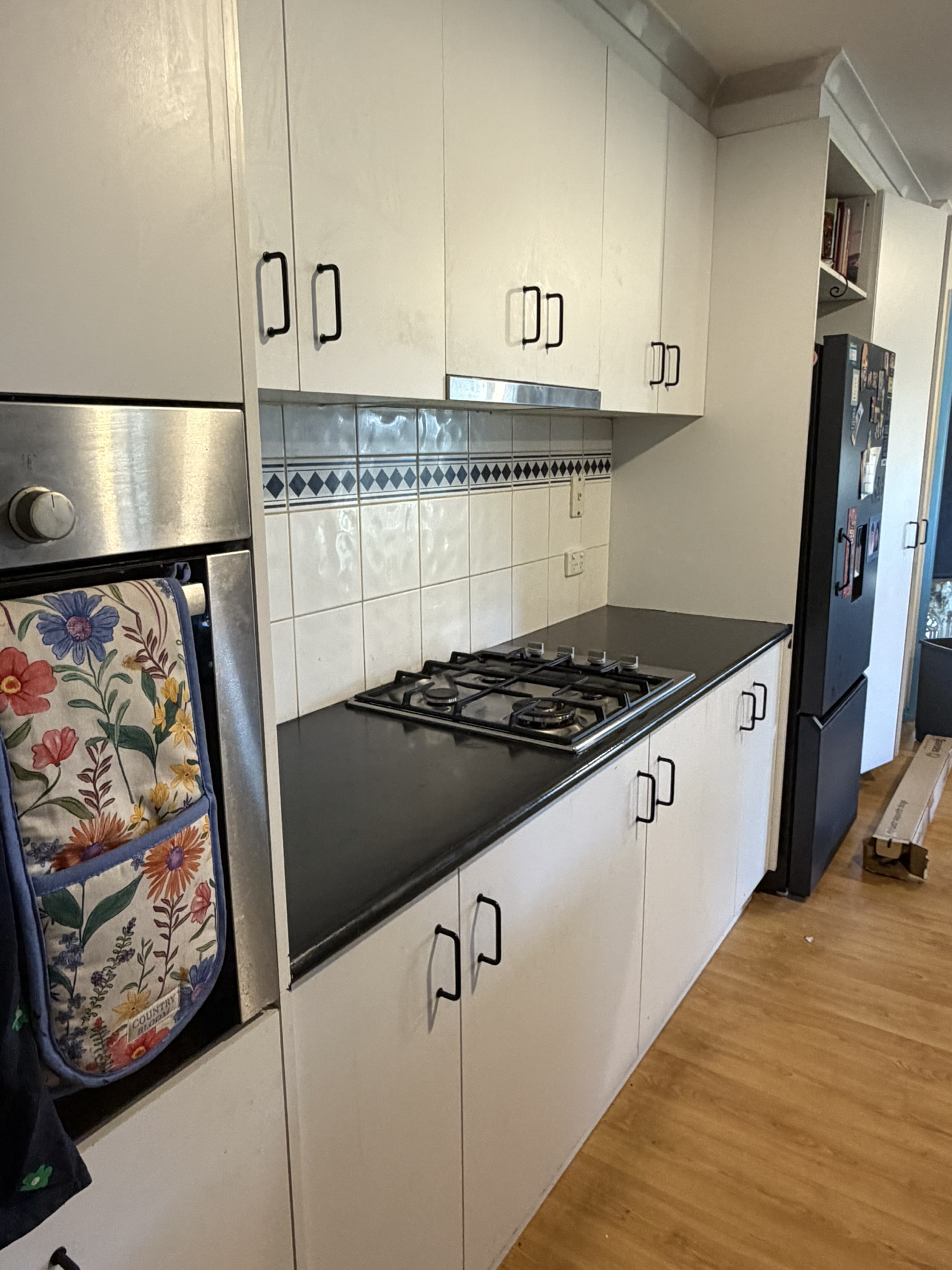 Matte-black marble kitchen — before