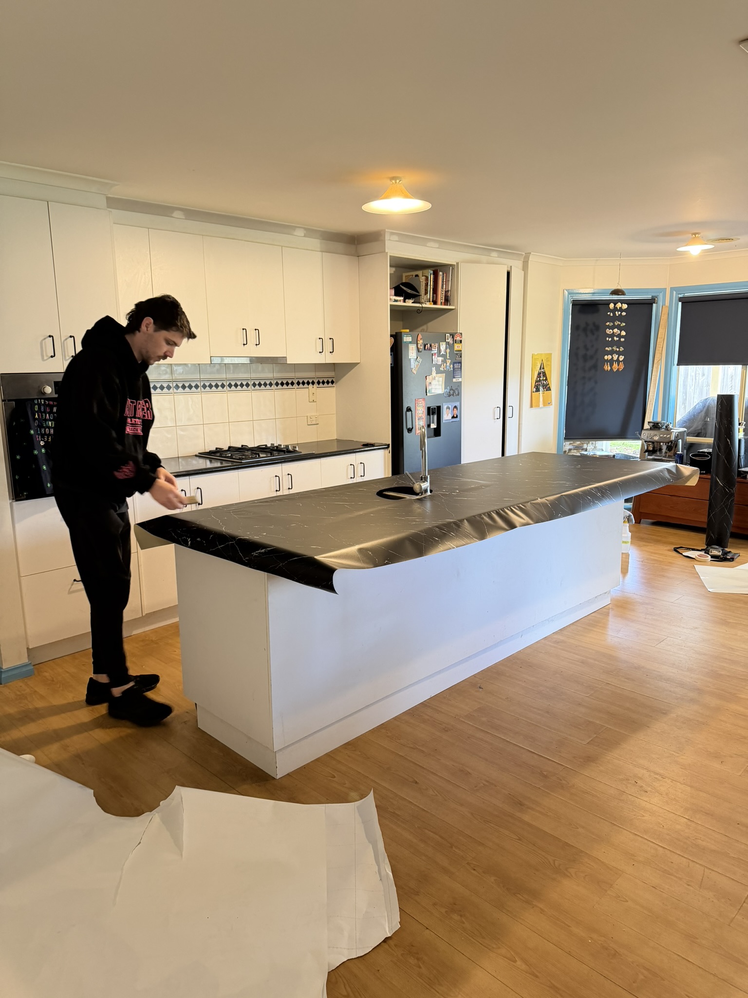 Matte-black marble kitchen — work in progress